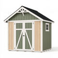 Abri de jardin 240 x 180 x 230 cm en bois vert sauge blanc naturel avec double porte style chalet