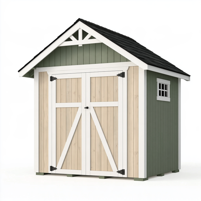 Abri de jardin 220 x 180 x 220 cm en bois vert et naturel avec double porte style chalet