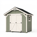 Abri de jardin 240 x 180 x 230 cm en bois vert et blanc avec double porte style chalet
