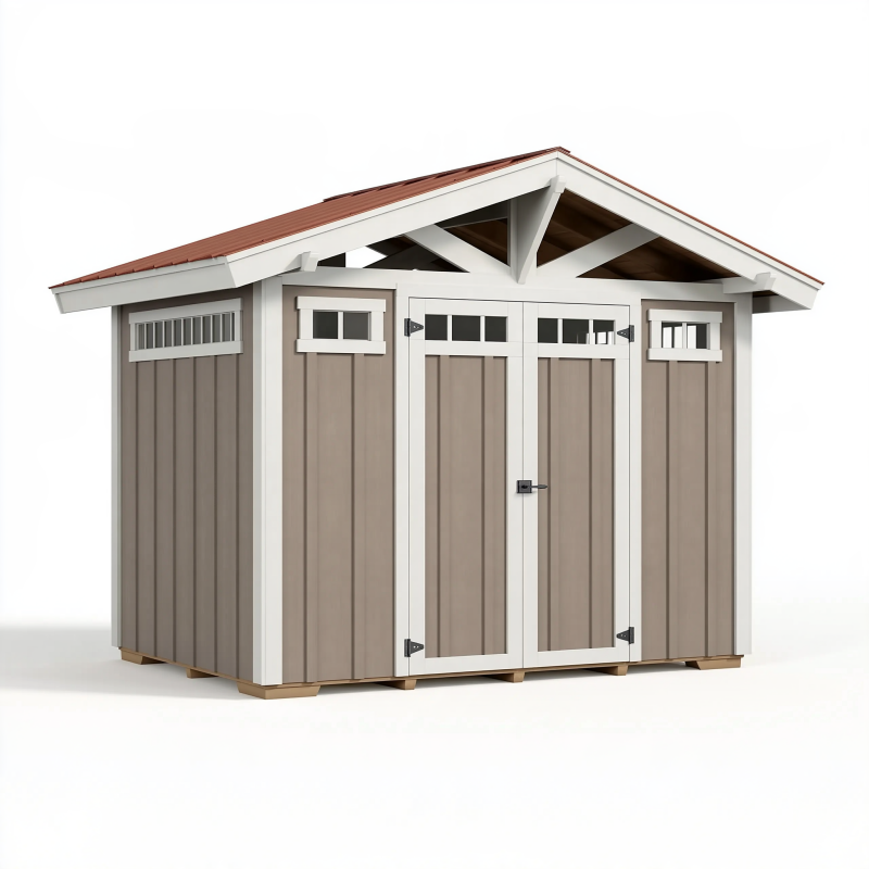 Abri de jardin 180 x 120 x 190 cm en résine taupe et blanc à double porte pour rangement extérieur