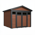 Abri de jardin 240 x 180 x 220 cm en panneaux synthétiques brun anthracite à double porte style contemporain