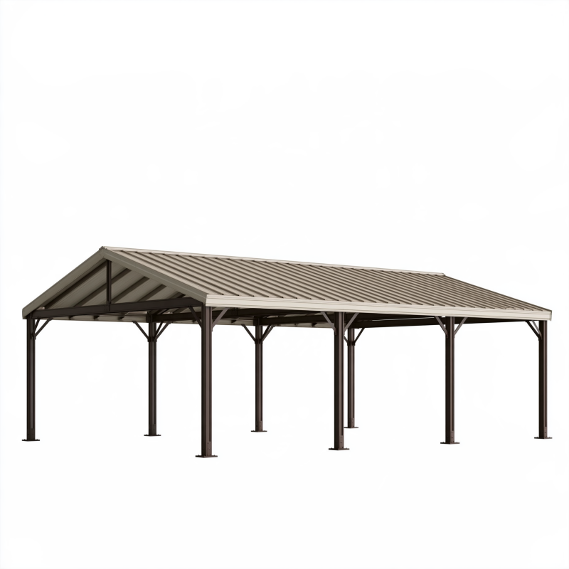 Abri voiture 600 x 300 x 270 cm en acier marron avec toit gris protecteur