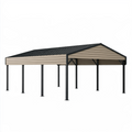 Carport 600 x 600 cm en acier noir et beige avec toit incliné pour extérieur