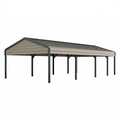 Abri voiture 600 x 300 x 270 cm en acier taupe et anthracite à toit incliné