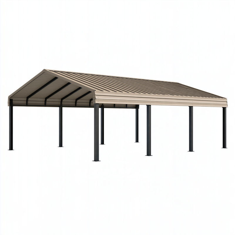 Abri voiture 600 x 300 x 270 cm en acier beige et noir - toit incliné pour extérieur
