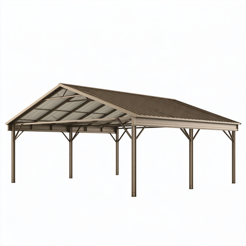 Abri voiture 600 x 300 x 270 cm en acier marron avec toit incliné