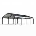 Abri voiture 600 x 300 x 280 cm en acier gris anthracite pour extérieur à toit incliné