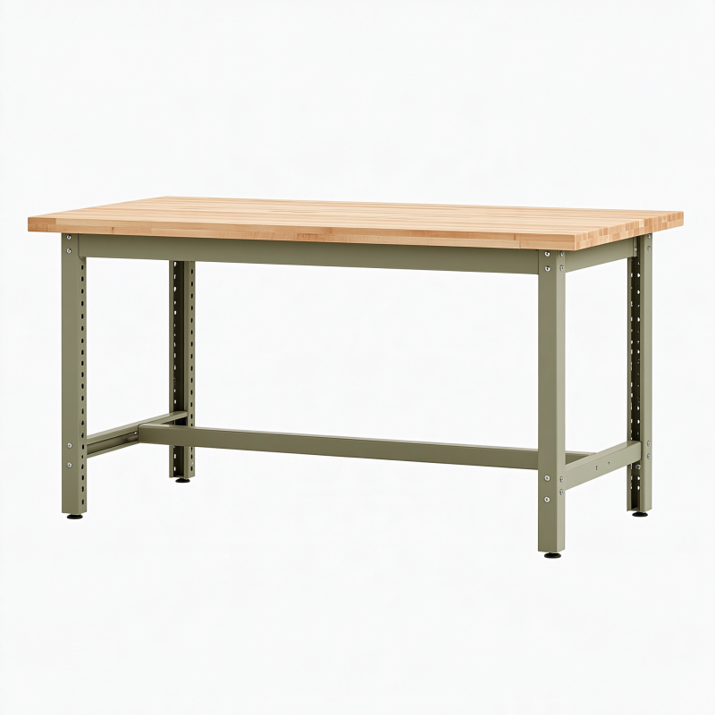 Établi 150 x 75 x 90 cm en bois et acier vert réglable