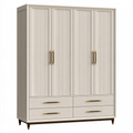 Armoire de rangement 160 x 55 x 200 cm en panneaux effet bois blanc cassé 4 portes 4 tiroirs style contemporain