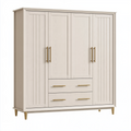 Armoire 180 x 60 x 200 cm en bois d'ingénierie blanc cassé 4 portes 2 tiroirs style contemporain