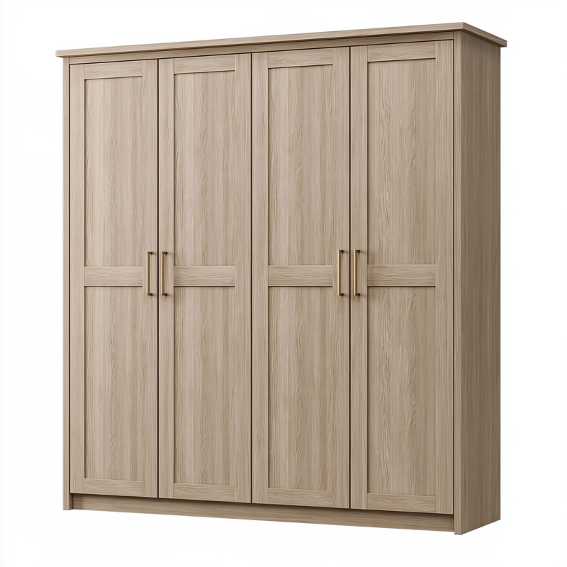 Armoire 4 portes 180 x 60 x 200 cm bois effet chêne clair style contemporain