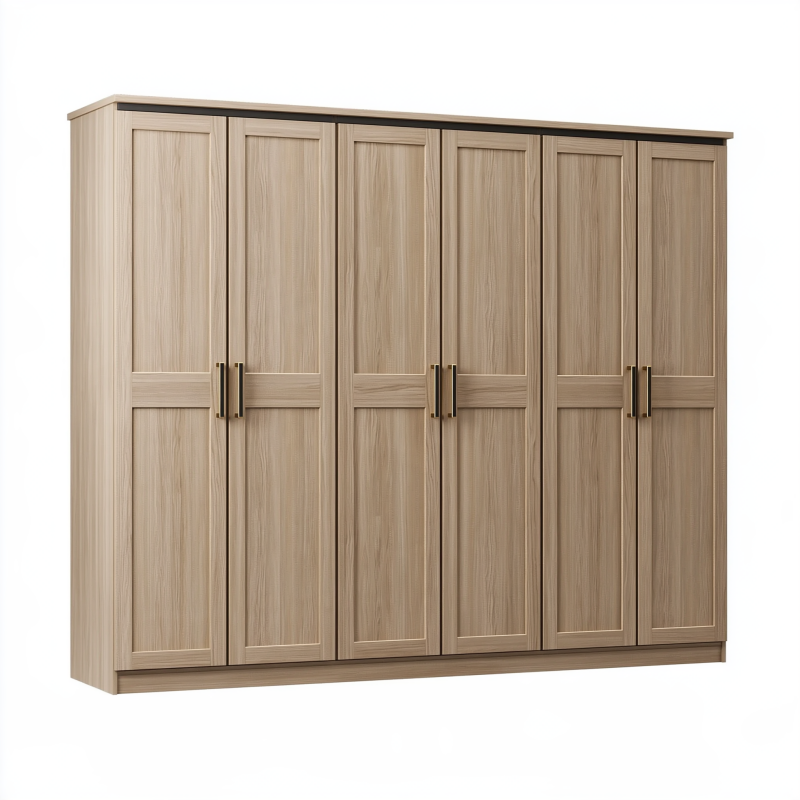 Armoire 6 portes 300 x 60 x 220 cm décor bois chêne rangement style contemporain