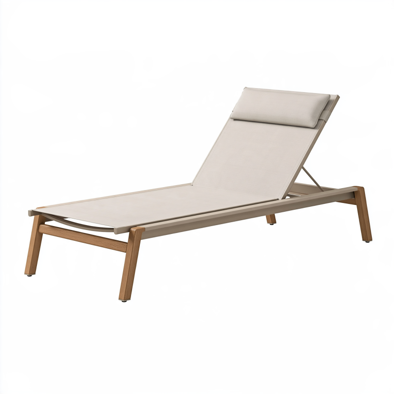 Bain de soleil 200 x 70 cm en bois et textile beige dossier réglable