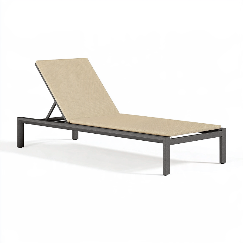 Bain de soleil 200 x 70 cm en métal et textile beige anthracite dossier réglable