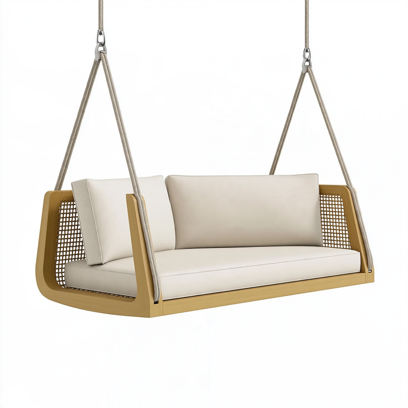 Balancelle suspendue 180 x 75 x 60 cm en bois beige pour extérieur couvert